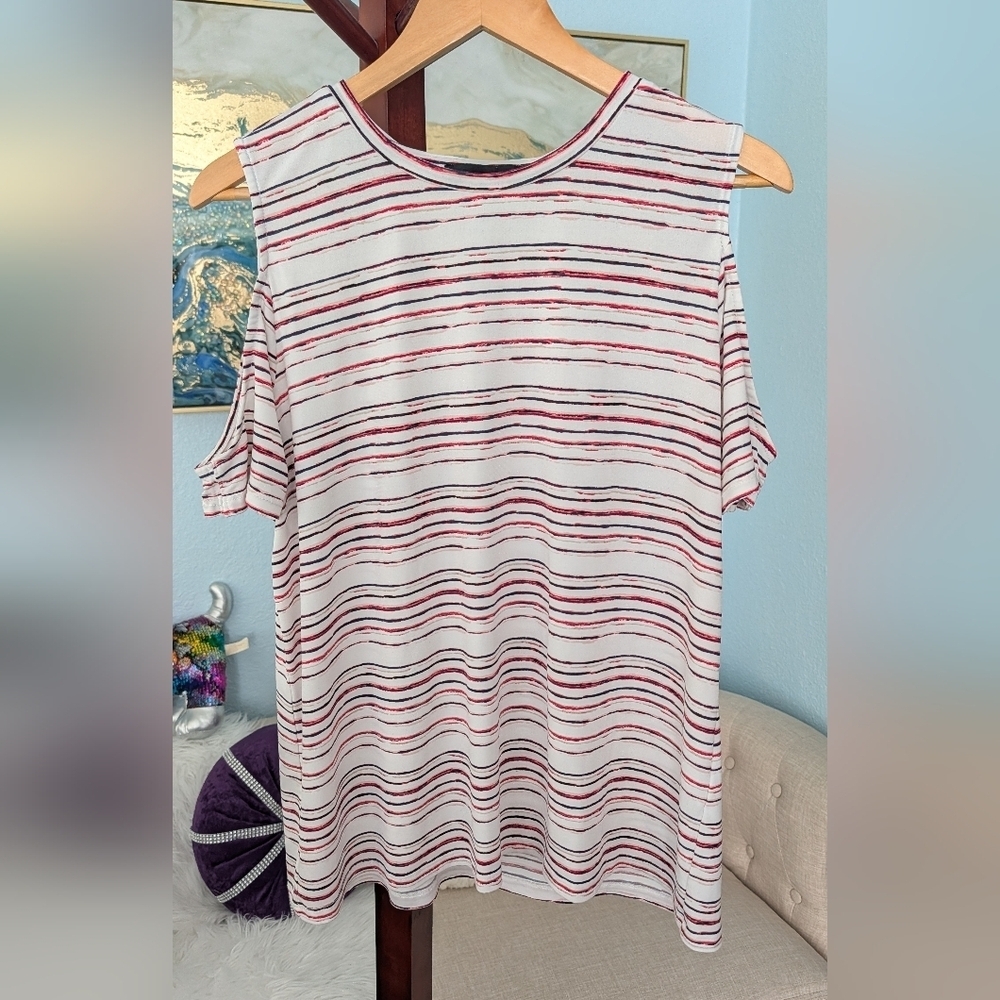 Ivanka Trump Multicolor Striped Cold Shoulder Top Size L